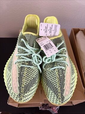 Yeezy Lime Green Knit Sneakers with Stripe